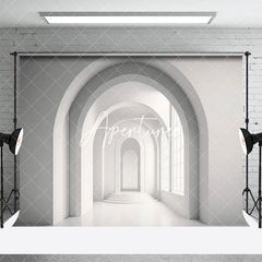 Aperturee - Aperturee White Minimalist Arched Hallway Architecture Backdrop