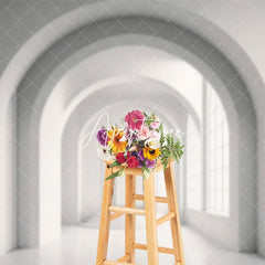 Aperturee - Aperturee White Minimalist Arched Hallway Architecture Backdrop