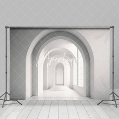 Aperturee - Aperturee White Minimalist Arched Hallway Architecture Backdrop