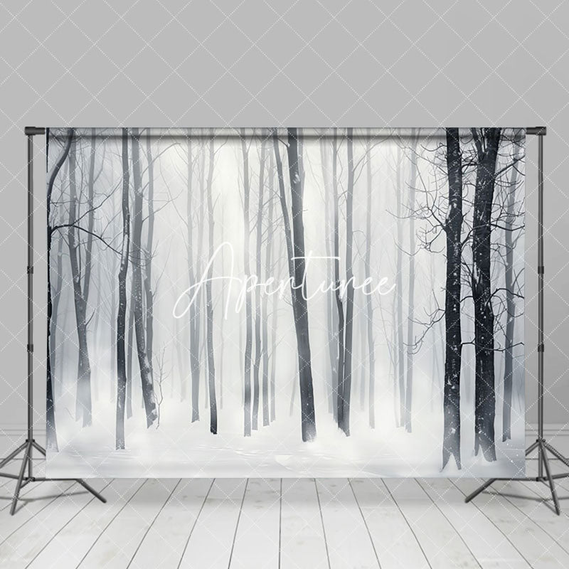 Aperturee - Aperturee White Misty Snow Forest Winter Backdrop For Photo