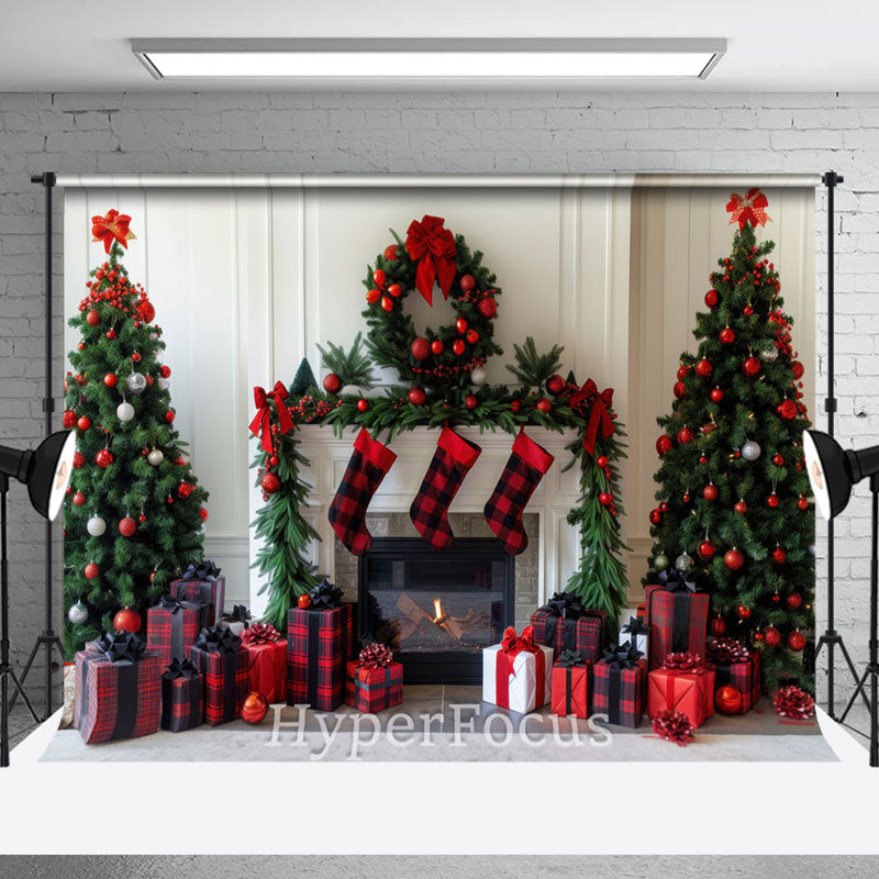 Aperturee - Aperturee White Modern Wall Fireplace Christmas Vibe Backdrop