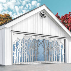 Aperturee - Aperturee White Paper Tree Snow Winter Xmas Garage Door Banner