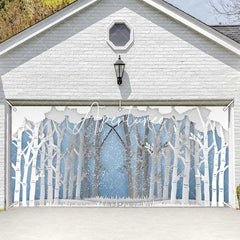 Aperturee - Aperturee White Paper Tree Snow Winter Xmas Garage Door Banner