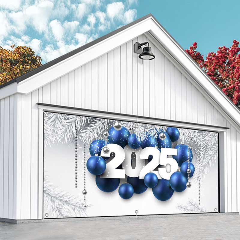 Aperturee - Aperturee White Pine Leaves Blue Balloon Garage Door Banner