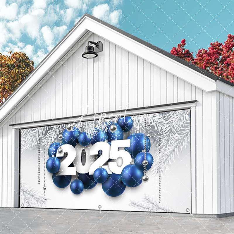 Aperturee - Aperturee White Pine Leaves Blue Balloon Garage Door Banner