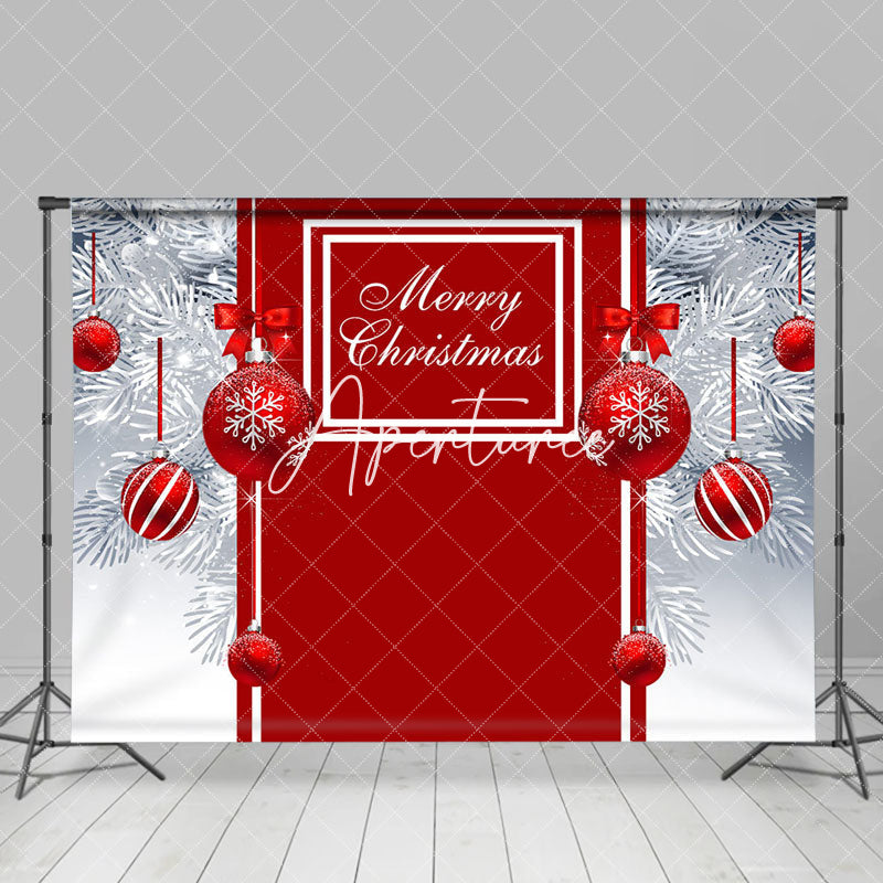 Aperturee - Aperturee White Pine Leaves Red Bauble Merry Christmas Backdrop