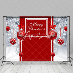 Aperturee - Aperturee White Pine Leaves Red Bauble Merry Christmas Backdrop