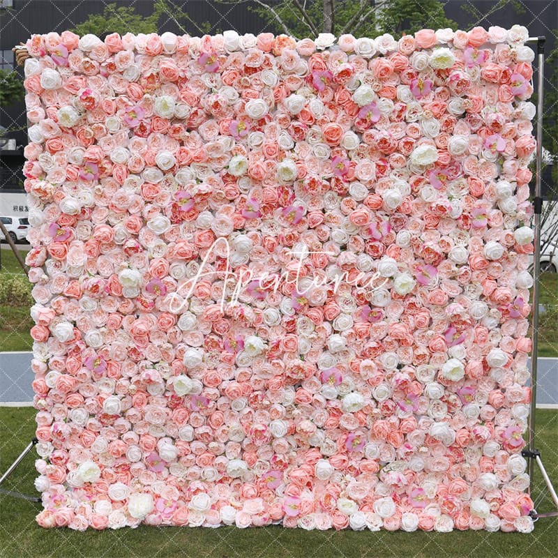 Aperturee - Aperturee White Pink Elegant Flower Wall For Wedding Decor