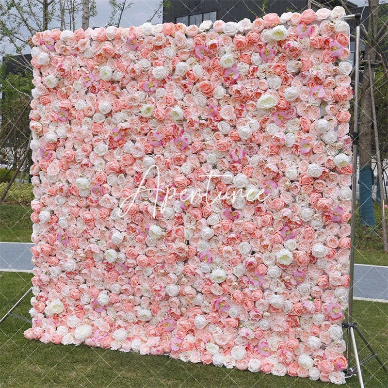 Aperturee - Aperturee White Pink Elegant Flower Wall For Wedding Decor