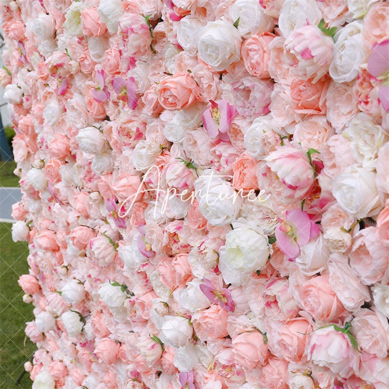 Aperturee - Aperturee White Pink Elegant Flower Wall For Wedding Decor