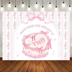 Aperturee - Aperturee White Pink Floral Bow Tie Cake 2nd Birthday Backdrop