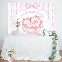 Aperturee - Aperturee White Pink Floral Bow Tie Cake 2nd Birthday Backdrop