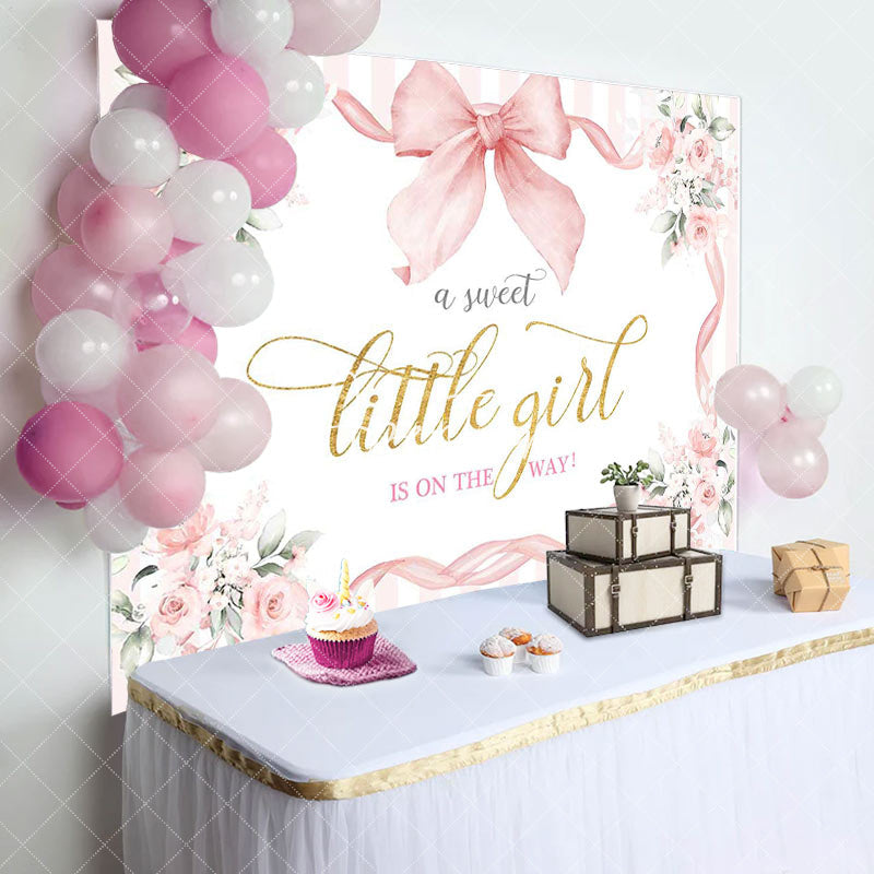 Aperturee - Aperturee White Pink Floral Bow Tie Sweet Little Girl Backdrop