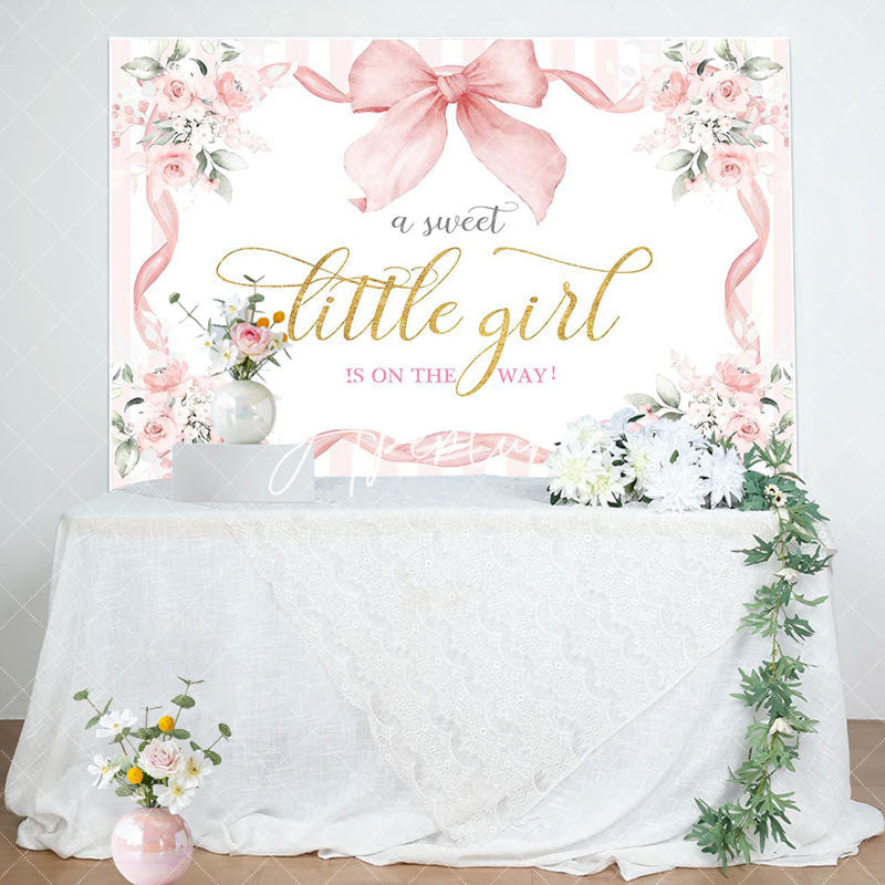 Aperturee - Aperturee White Pink Floral Bow Tie Sweet Little Girl Backdrop