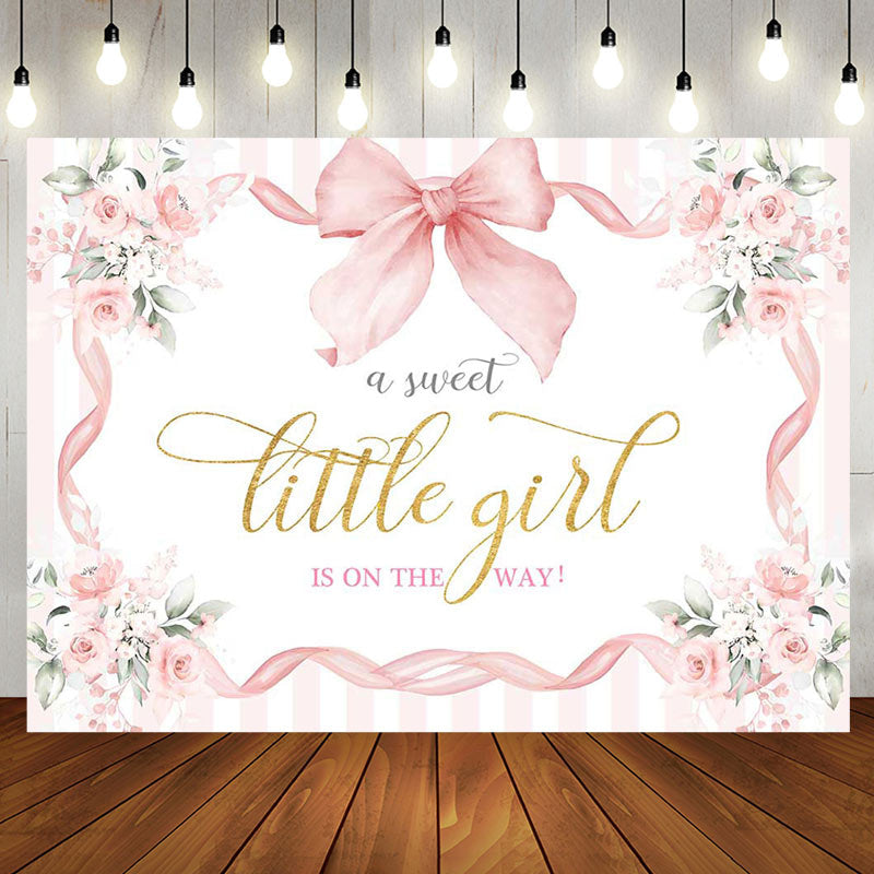 Aperturee - Aperturee White Pink Floral Bow Tie Sweet Little Girl Backdrop