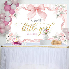 Aperturee - Aperturee White Pink Floral Bow Tie Sweet Little Girl Backdrop