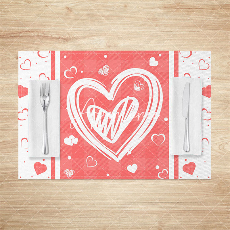 Aperturee - Aperturee White Pink Heart Valentines Day Set Of 4 Placemats