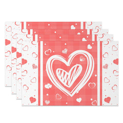 Aperturee - Aperturee White Pink Heart Valentines Day Set Of 4 Placemats