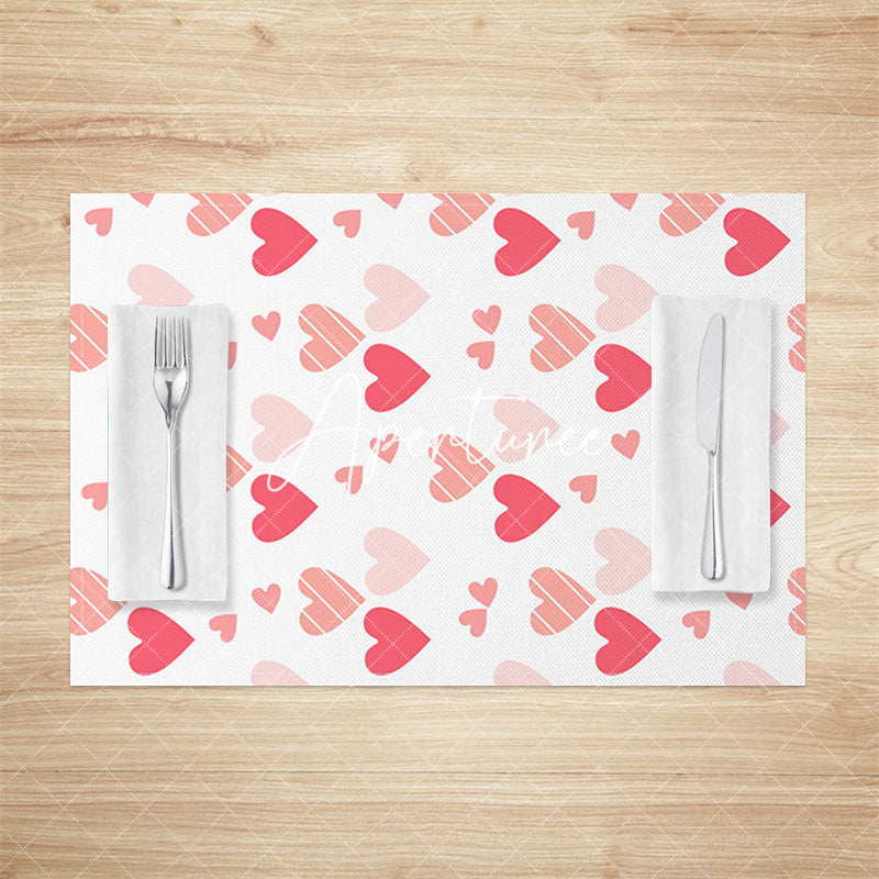 Aperturee - Aperturee White Pink Hearts Valentines Day Set Of 4 Placemats