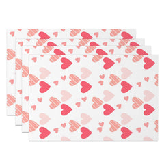 Aperturee - Aperturee White Pink Hearts Valentines Day Set Of 4 Placemats