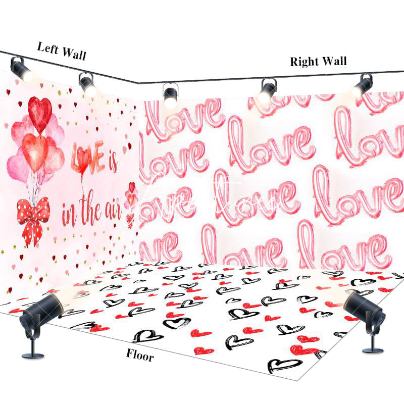 Aperturee - Aperturee White Pink Love Valentines Day Room Set Backdrop