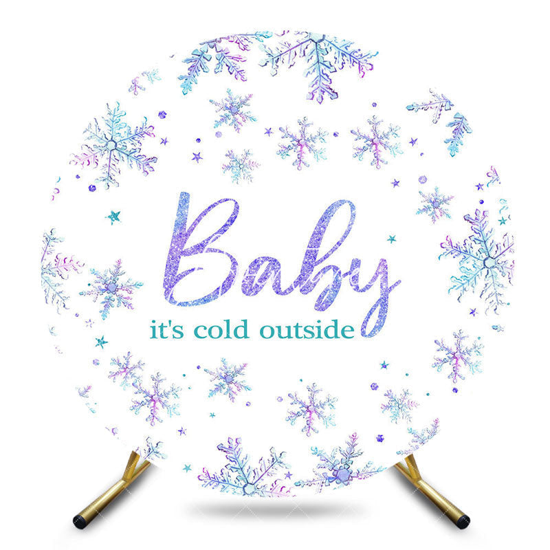 Aperturee - Aperturee White Purple Snowflake Round Baby Shower Backdrop