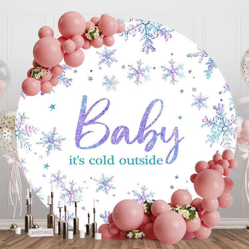 Aperturee - Aperturee White Purple Snowflake Round Baby Shower Backdrop