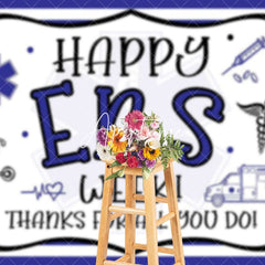 Aperturee - Aperturee White Purple Stripe Happy EMS Week Thank You Backdrop