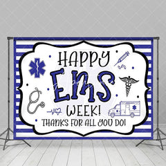 Aperturee - Aperturee White Purple Stripe Happy EMS Week Thank You Backdrop