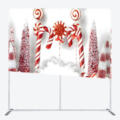 Aperturee - Aperturee White Red Candy Cane Bauble Tension Fabric Backdrop