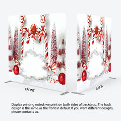 Aperturee - Aperturee White Red Candy Cane Bauble Tension Fabric Backdrop