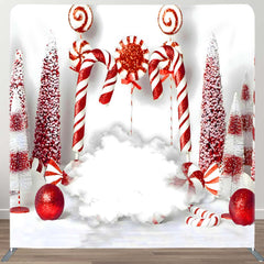 Aperturee - Aperturee White Red Candy Cane Bauble Tension Fabric Backdrop