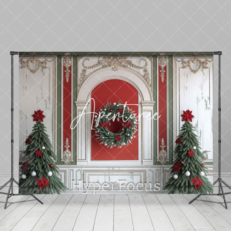 Aperturee - Aperturee White Red Green Wall Festive Christmas Vibe Backdrop