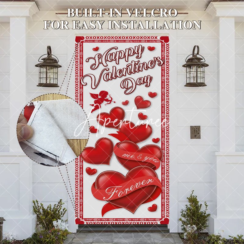 Aperturee - Aperturee White Red Hearts Happy Valentines Day Door Cover