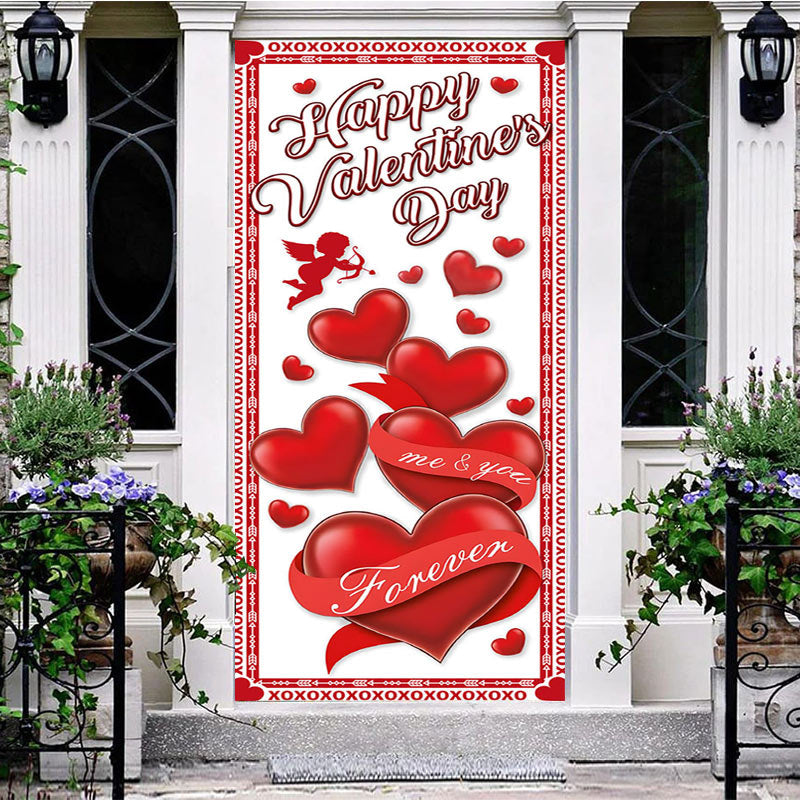 Aperturee - Aperturee White Red Hearts Happy Valentines Day Door Cover