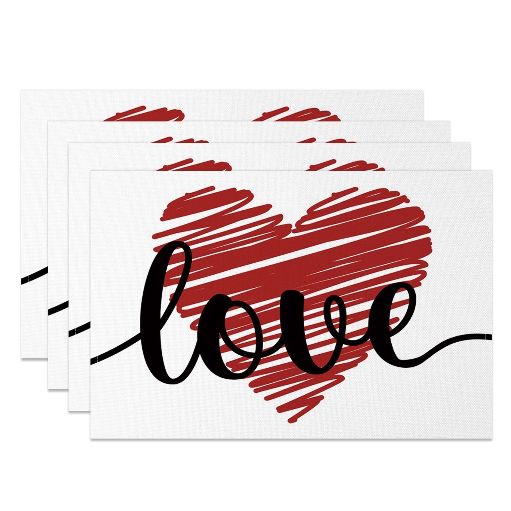 Aperturee - Aperturee White Red Love Valentines Day Set Of 4 Placemats