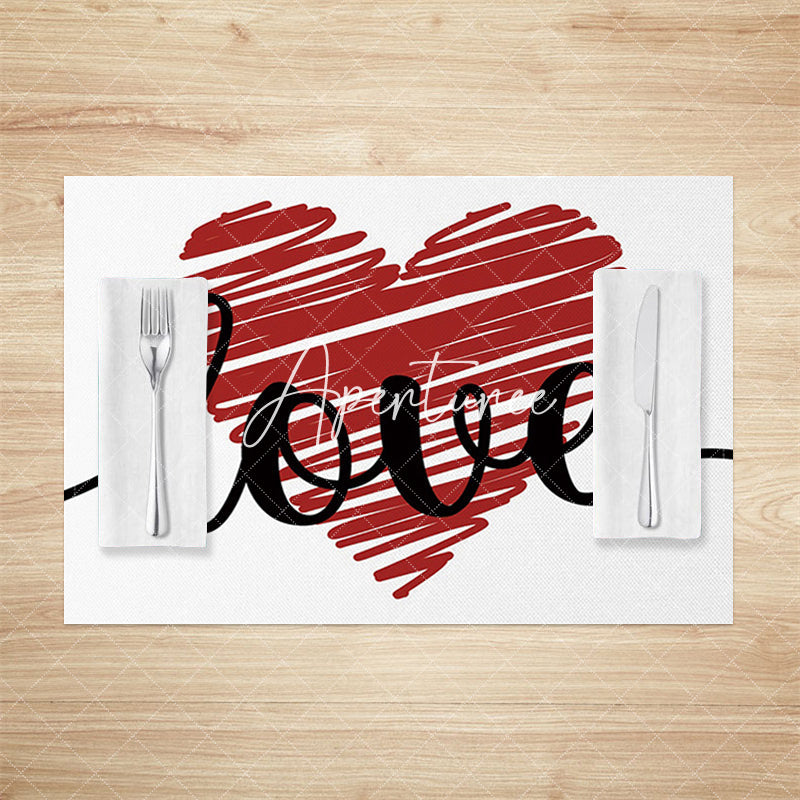 Aperturee - Aperturee White Red Love Valentines Day Set Of 4 Placemats