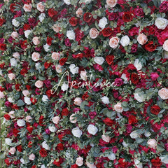 Aperturee - Aperturee White Red Rose Artificial Flower Wall Decor Backdrop