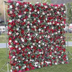 Aperturee - Aperturee White Red Rose Artificial Flower Wall Decor Backdrop