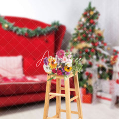 Aperturee - Aperturee White Red Sofa Gifts Xmas Trees Christmas Backdrop