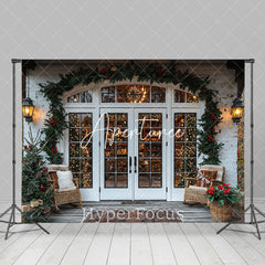 Aperturee - Aperturee White Retro Christmas Vibe Store Scene Photo Backdrop