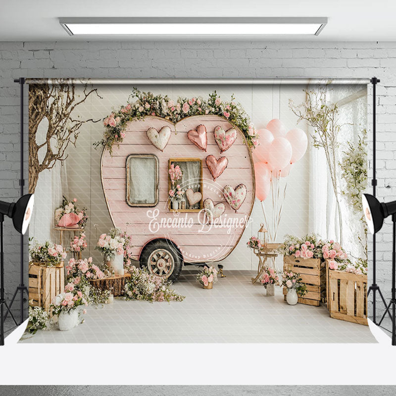 Aperturee - Aperturee White Room Pink Car Romantic Valentines Day Backdrop