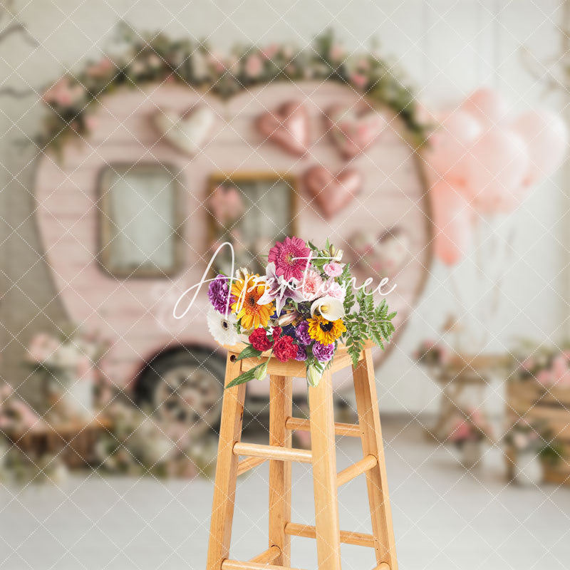 Aperturee - Aperturee White Room Pink Car Romantic Valentines Day Backdrop