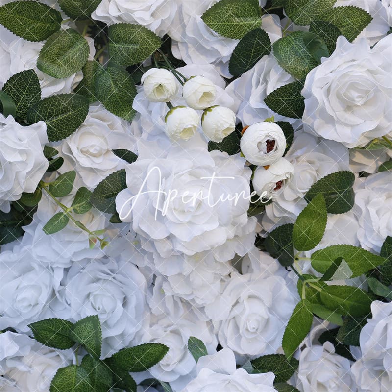 Aperturee - Aperturee White Rose Faux Floral Wall Backdrop For Wedding