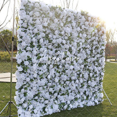 Aperturee - Aperturee White Rose Faux Floral Wall Backdrop For Wedding