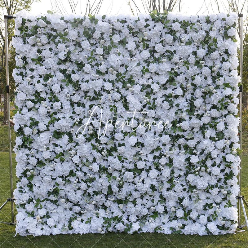 Aperturee - Aperturee White Rose Faux Floral Wall Backdrop For Wedding