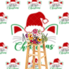 Aperturee - Aperturee White Santa Cat Step Repeat Meowy Christmas Backdrop