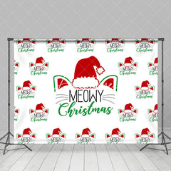 Aperturee - Aperturee White Santa Cat Step Repeat Meowy Christmas Backdrop