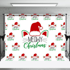 Aperturee - Aperturee White Santa Cat Step Repeat Meowy Christmas Backdrop