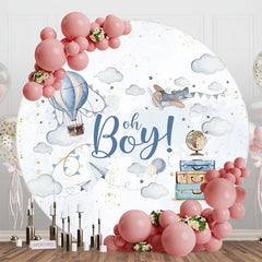 Aperturee - Aperturee White Sky Cloud Oh Boy Round Baby Shower Backdrop